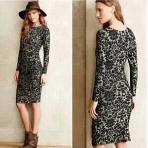 Ganni Long Sleeve Embroidered Bodycon Dress Black Size Large